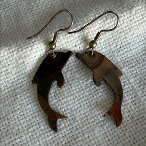 Dolphin Fish Hook Earrings - Copper Iridescent